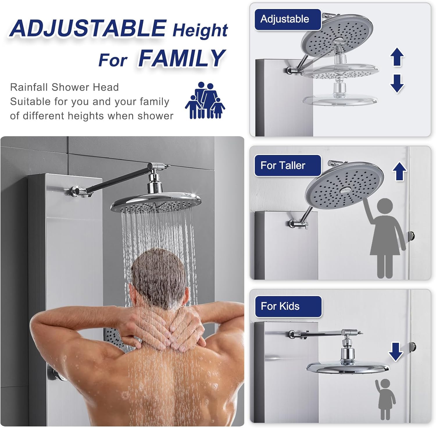 ROVATE Rainfall Shower Panel Tower System with Adjsutable Powerful Body Massage Jets, Flexible Handheld and Waterfall Tub Spout, Stainless Steel High Pressure Shower Column with Brass Valve Body