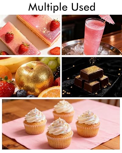 Miniatura 4 de Polvo Luster Dust comestible para bebidas, 4 colores: SIMEKKO Polvo de brillo comestible de grado alimenticio para pasteles, bebidas, fresas y
