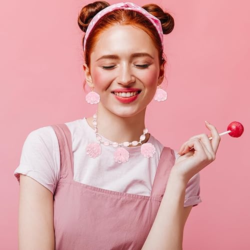 Miniatura 2 de choice of all Juego de collar y aretes de concha rosa para mujeres, adolescentes y niñas, gargantilla de concha rosa, aretes de concha rosa,