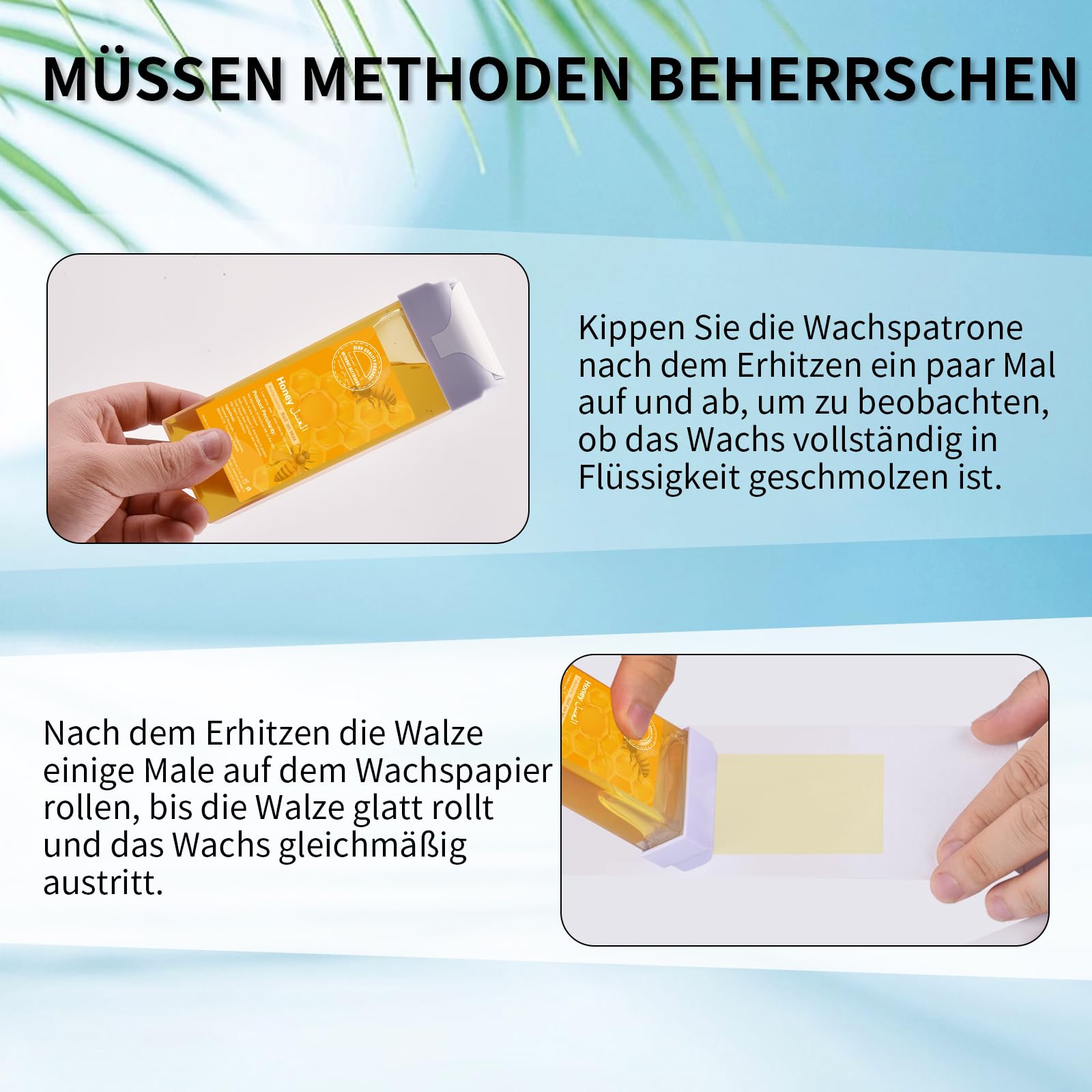 Roll On Wachsgerät Set, Demine Waxing Set für Wachs Haarentfernung, Digitales Wax Maschine mit 2 Honig Roll On Wachspatronen, 100 Vliesstreifen, Waxing Vor- und Nachbehandlung Set