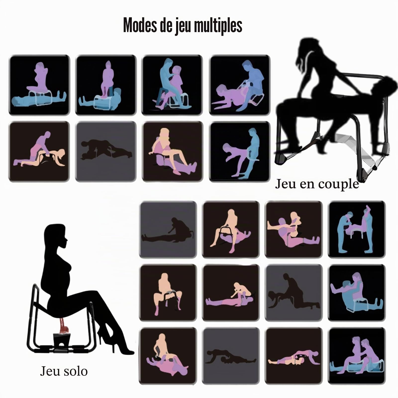 Chaise de sexe pliable – Grande aide pour les positions amoureuses avec poignée, banc de sexe portable et positionneur pour les couples, jeux SM et aventures érotiques, meuble d'amour robuste pour des