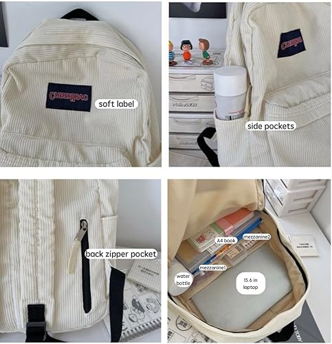 Miniatura 2 de JHTPSLR Mochila Preppy Linda mochila vintage de pana ligera Academia estética mochila mochila para libros mochilas para laptop, Negro -, Mochila