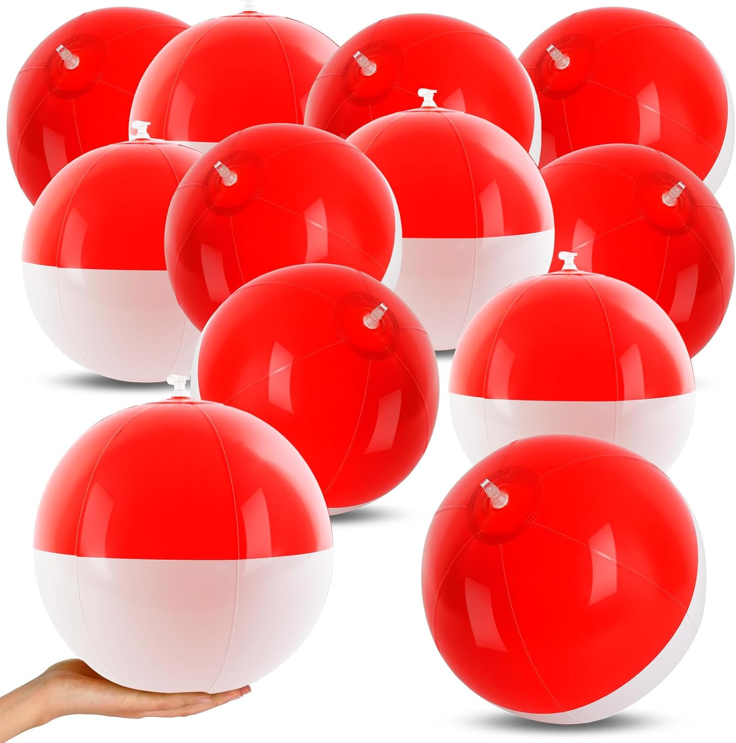 12PCS Beach Ball Set-12Inch Vibrant Red & White -Themed Inflatable Balls for Kids' Cartoon Birthday Parties, Summer Pool Games,Animated Decorations,Bulk Party Favors,Beach-Themed Events