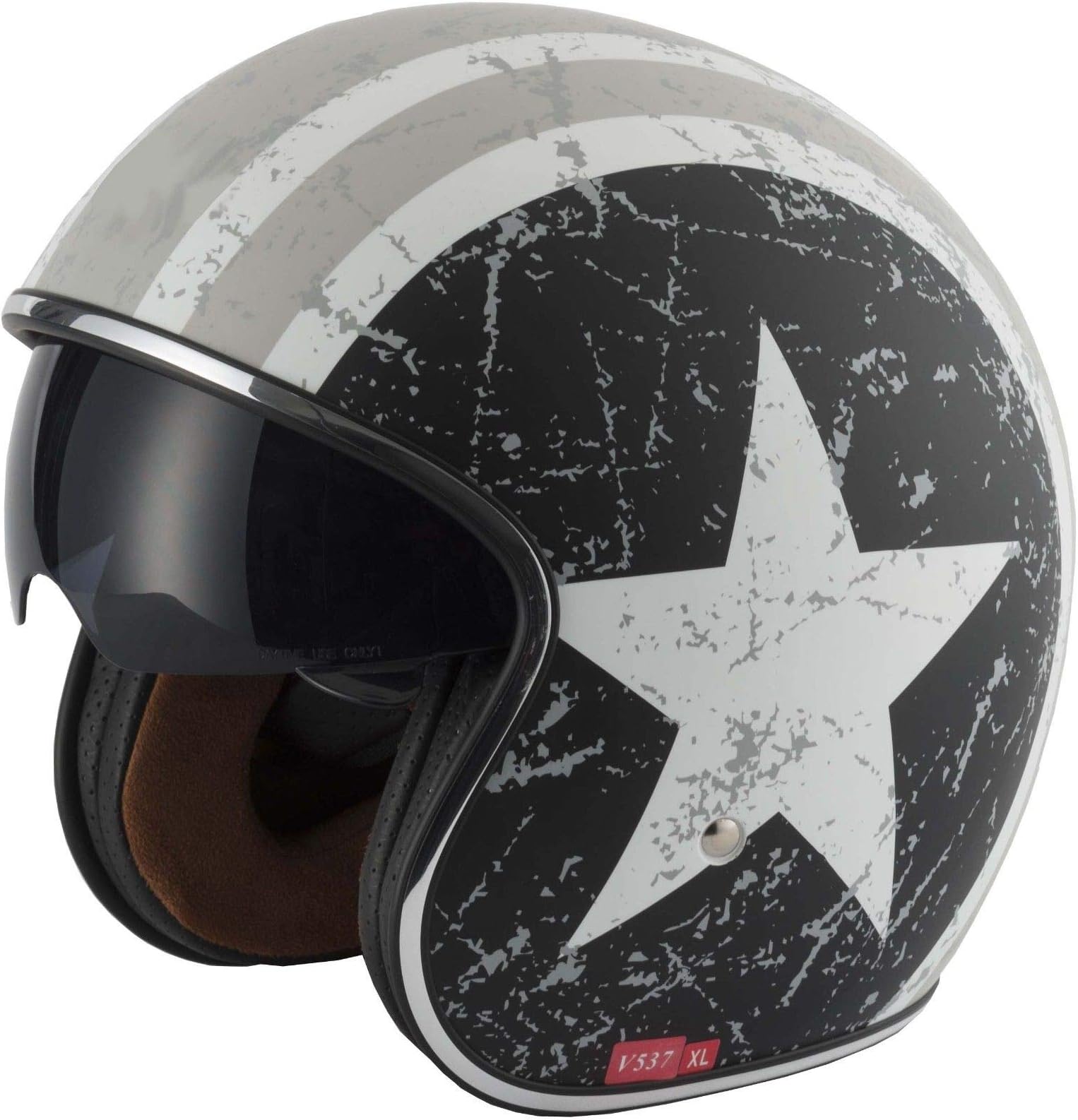 VCAN V537Motorcycle Helmet Jet Scooter Open Helmet Vespa Urban Touring Vintage Style, REBEL STAR (XL(61-62cm))