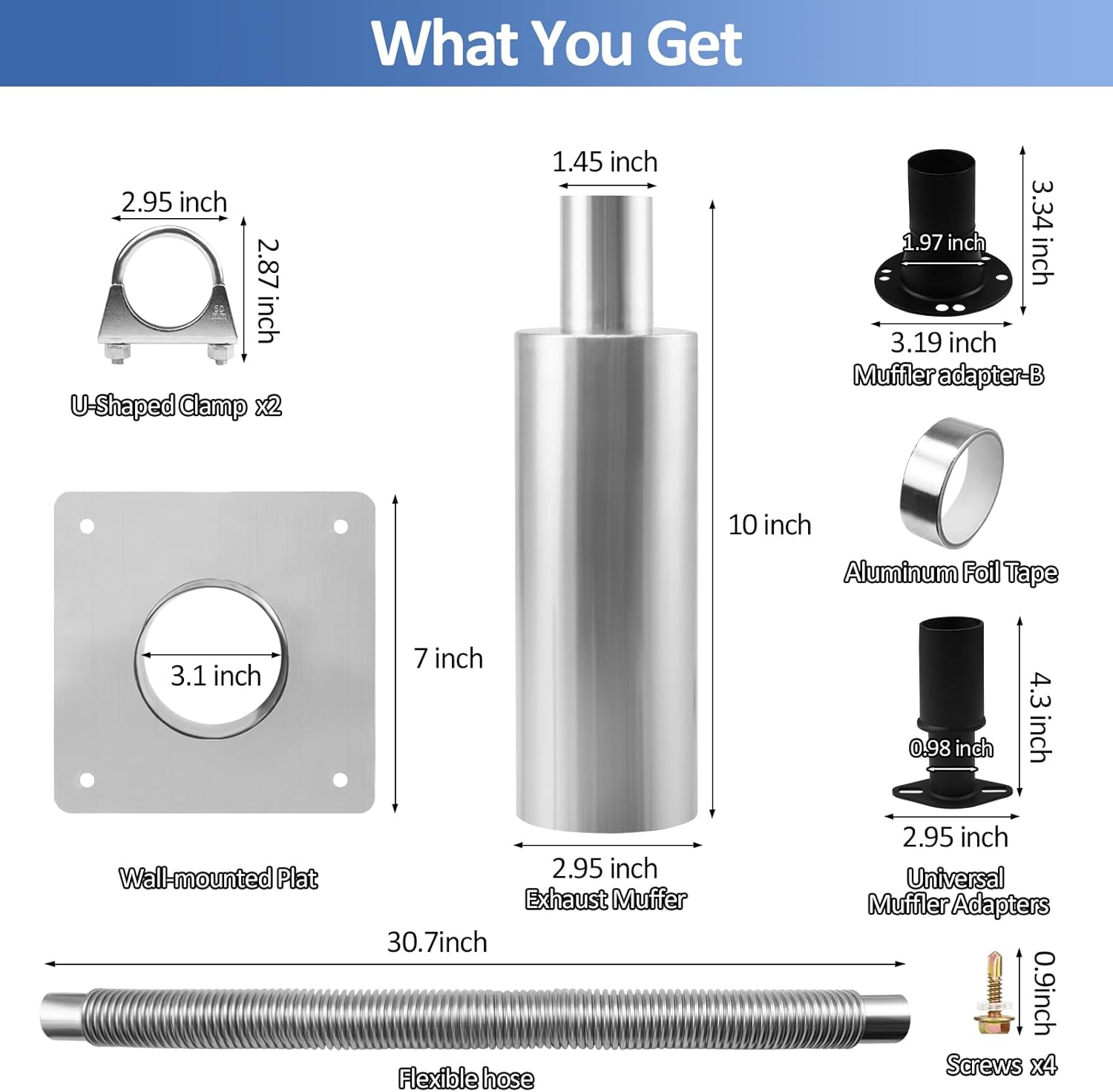 2026 Upgraded Generator Exhaust Silencer Kit Stainless Steel Muffler with Insulated Through-Wall Mounting Plate - Universal Adapters for Most Portable Generators - Efficient Noise Reduction