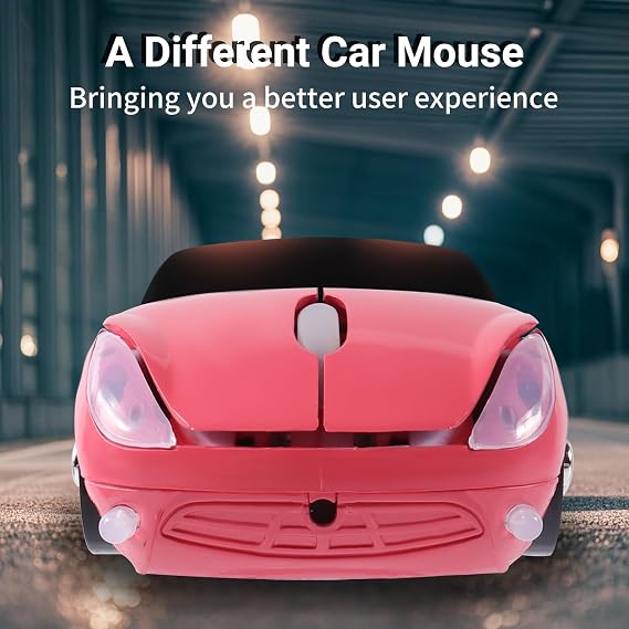 elec Space Wireless Mouse, 2.4GHz Car Wireless Mouse Cool 3D Sport Ergonomic Optical Cordless Mice with USB Receiver for PC Laptop Computer Women Small Hands (pink1)