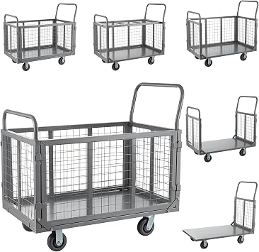 SmarketBuy Platform Truck Cart with Cage, 5 in 1 Heavy Duty Platform Carts with Cage 2000 LBS Capacity Foldable Push Cart Dolly with 5" Casters for Groceries/Garage/Warehouse