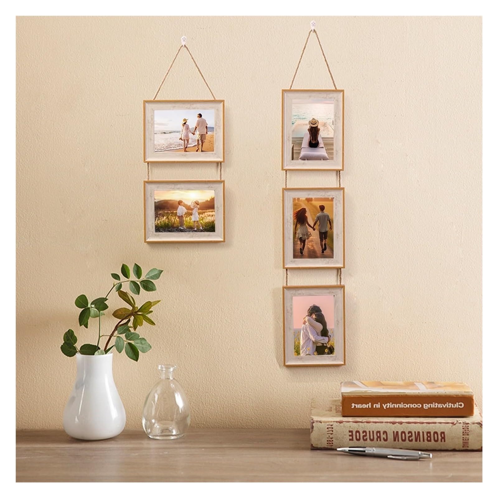 Unikalne ramki na zdjęcia żywica 21 x 11,7 cm drewniane ramki na zdjęcia z akrylową okładką, prezenty domowe (białe drewno - 3 zdjęcia - pionowe, 21 x 29,7 cm)