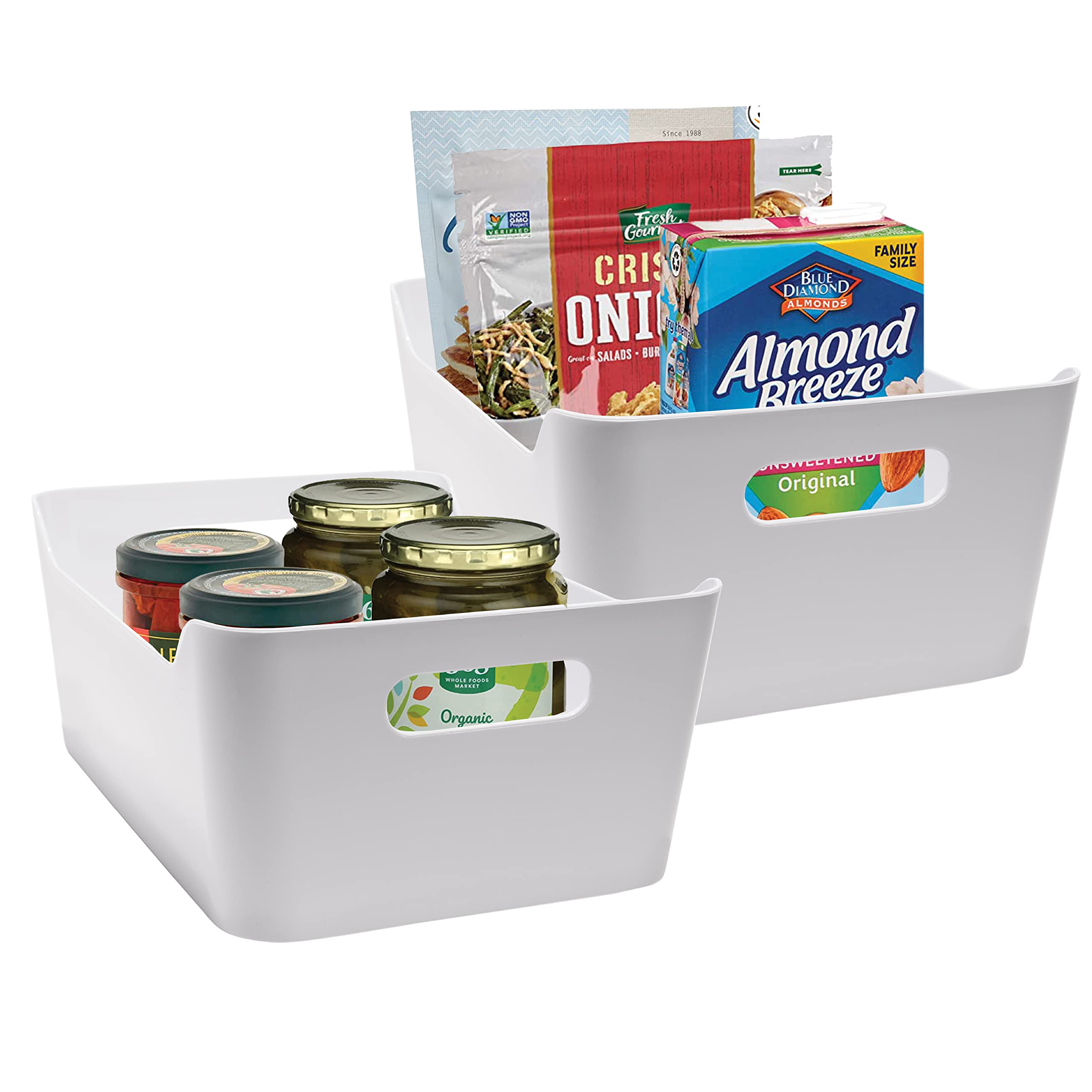 bHome 2 X-Large Pantry Organization And Storage Plastic Storage Bins For Kitchen Organization, White Bins for Pantry Storage Container - Baskets for Organizing Cabinets, Fridge Clear - Organizer Bins