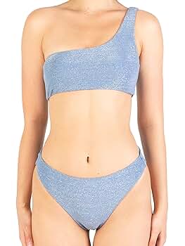 POSESHE Women's Sparkle One Shoulder Bikinis Two Piece