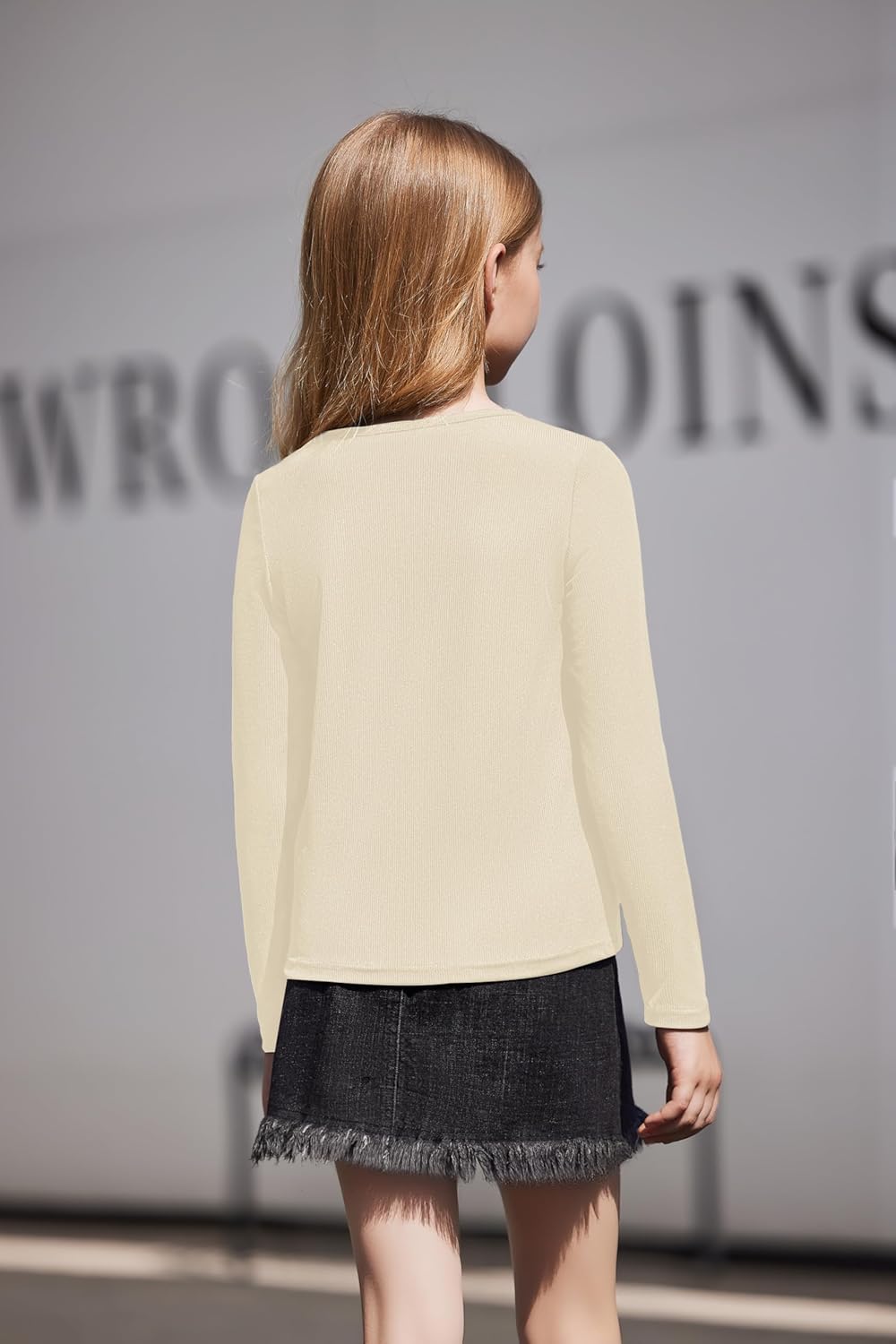 Arshiner Girls Long Sleeve Henley Ribbed Knit Shirts for Girls Button Down Slim Fit Tops Round Neck Blouses - Image 3