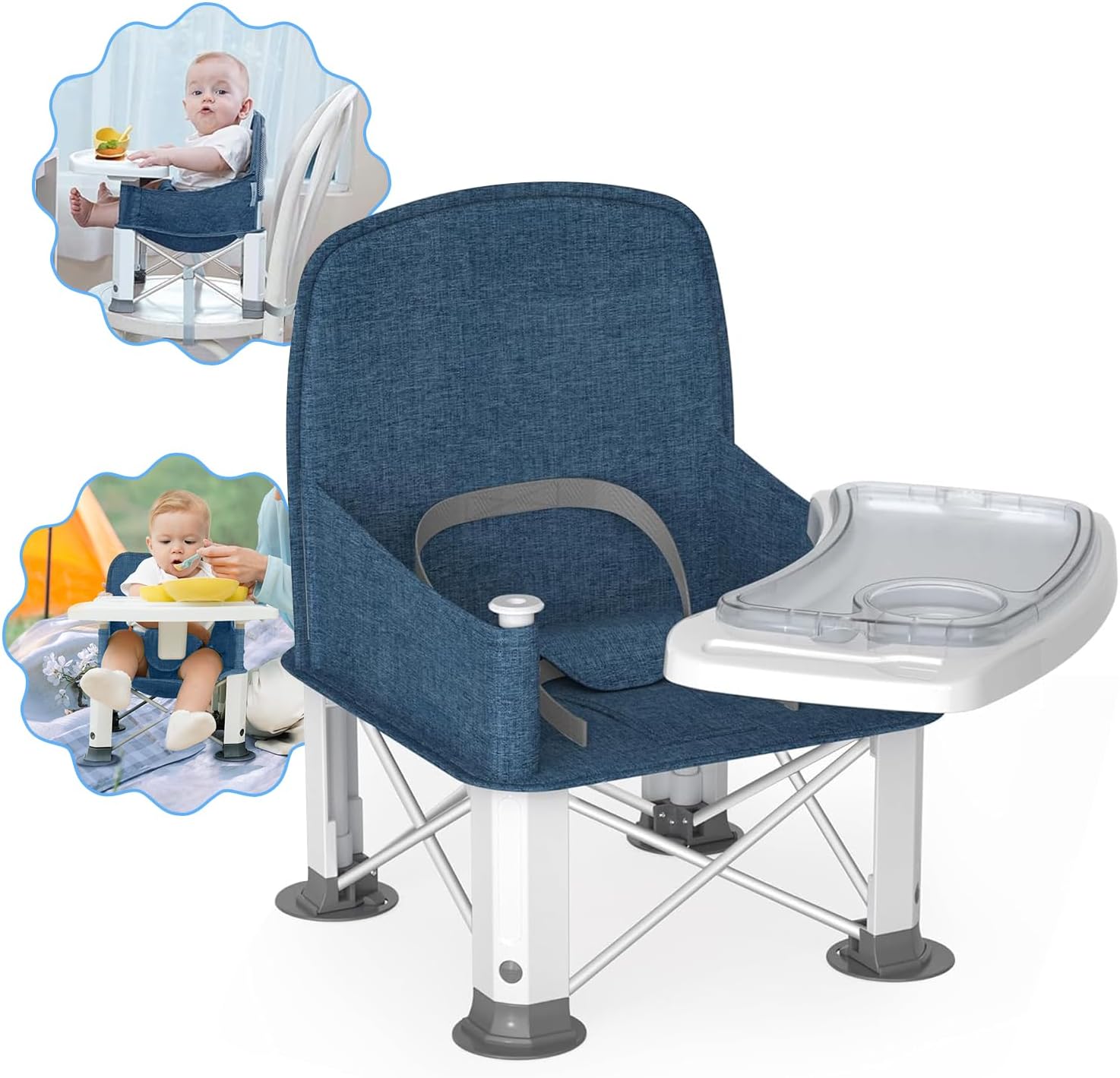 BabyBondUpgraded Toddler Portable Baby Chair, Booster Seat for Dining Table, Stable and Foldable Booster Baby Chair for Indoor/Outdoor use (Denim Blue)