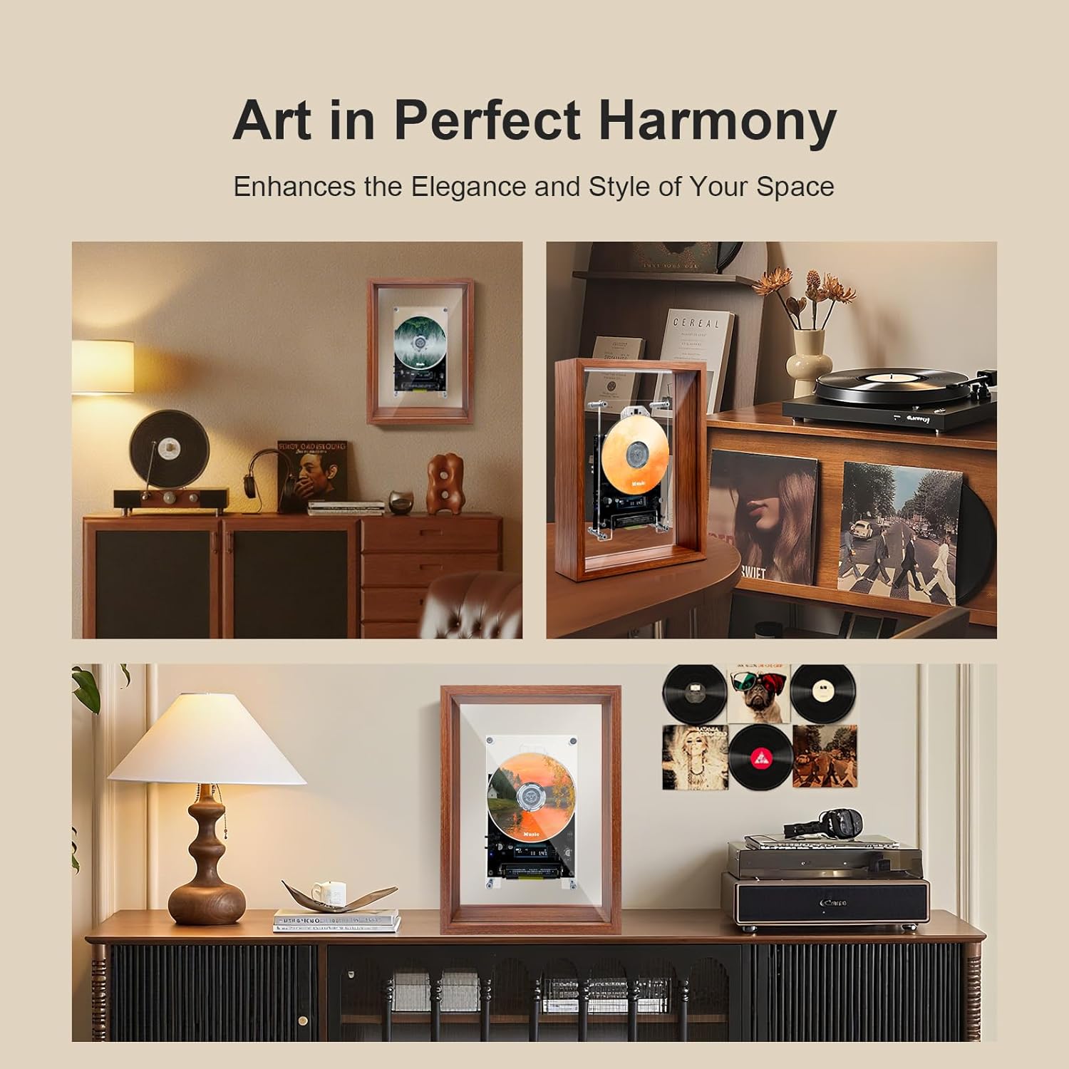 Retro Fashion Music Photo Frame CD Player with BT, Wall-Mountable & Tabletop, for Birthday, Anniversary, Housewarming (No CD/Speaker)