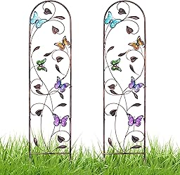 aboxoo Set of 2 Packs Butterfly Metal Garden Trellis for Climbing Plants,Outdoor Decorative Flowers Arch Fence Trellis for Outdoor Patio,Garden,Lawn,Yard,Backyard,Wall Brackets,60'' H x 11'' W