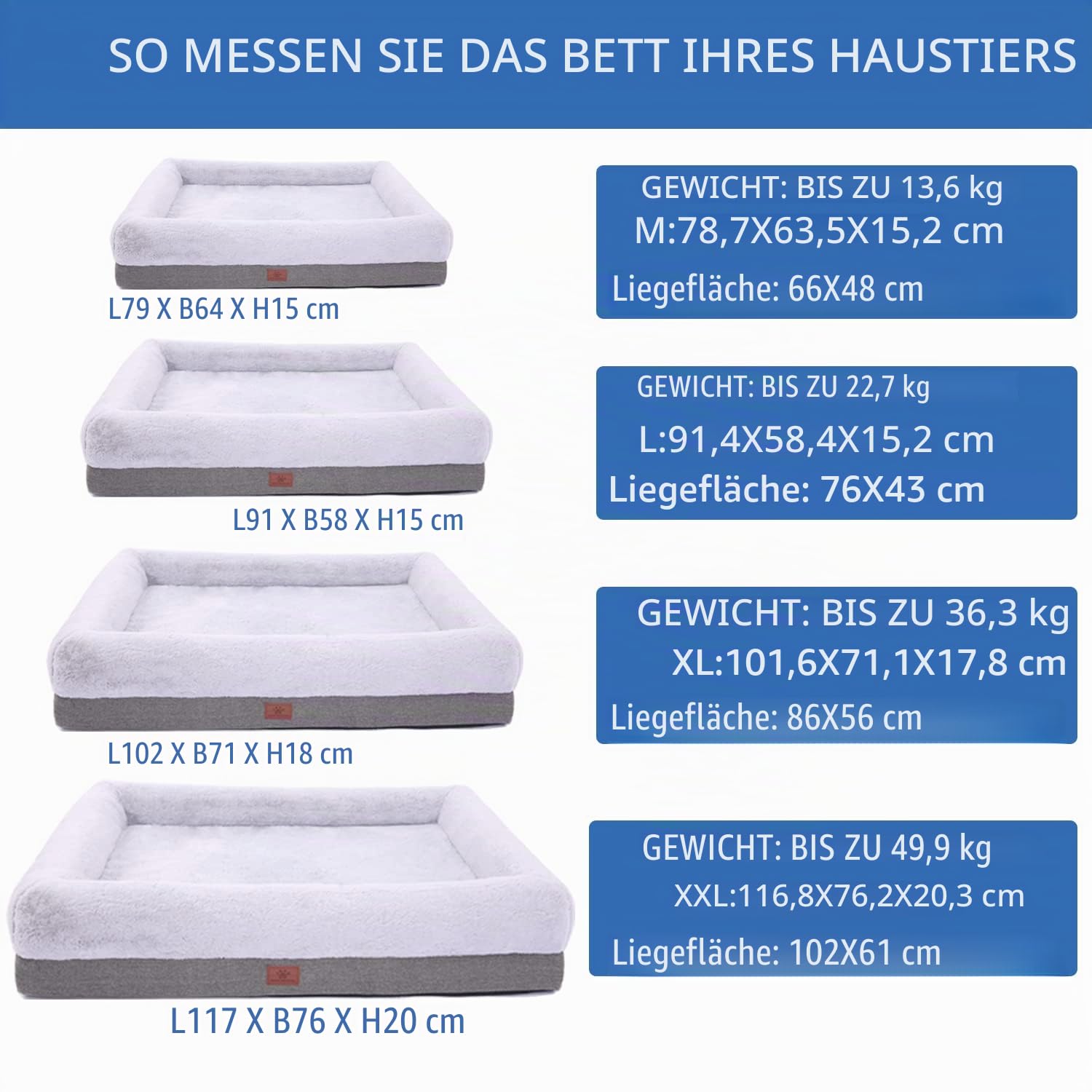 Orthopädisches Hundebett für große Hunde und mittelgroße Hunde, Hundesofa mit wasserdichtem Futter und abnehmbarem, waschbarem Bezug, Hundematte für Kisten und Couch, Welpenbett, Haustierbett