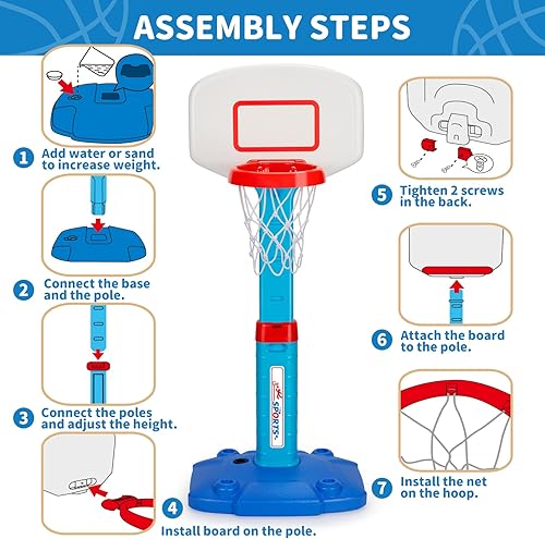 Miniatura 7 de Aro de baloncesto para niños pequeños de 1 a 3 años, aros de baloncesto ajustables para niños, mini aro de baloncesto con 3 bolas para piscina al