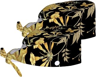 Adjustable Working Cap Set 2 with Buttons and Sweatband Flowers Birds and Butterflies Bandage Cap Work Hats Set for Women Caps Tie Back Hats for Men,Long Hair