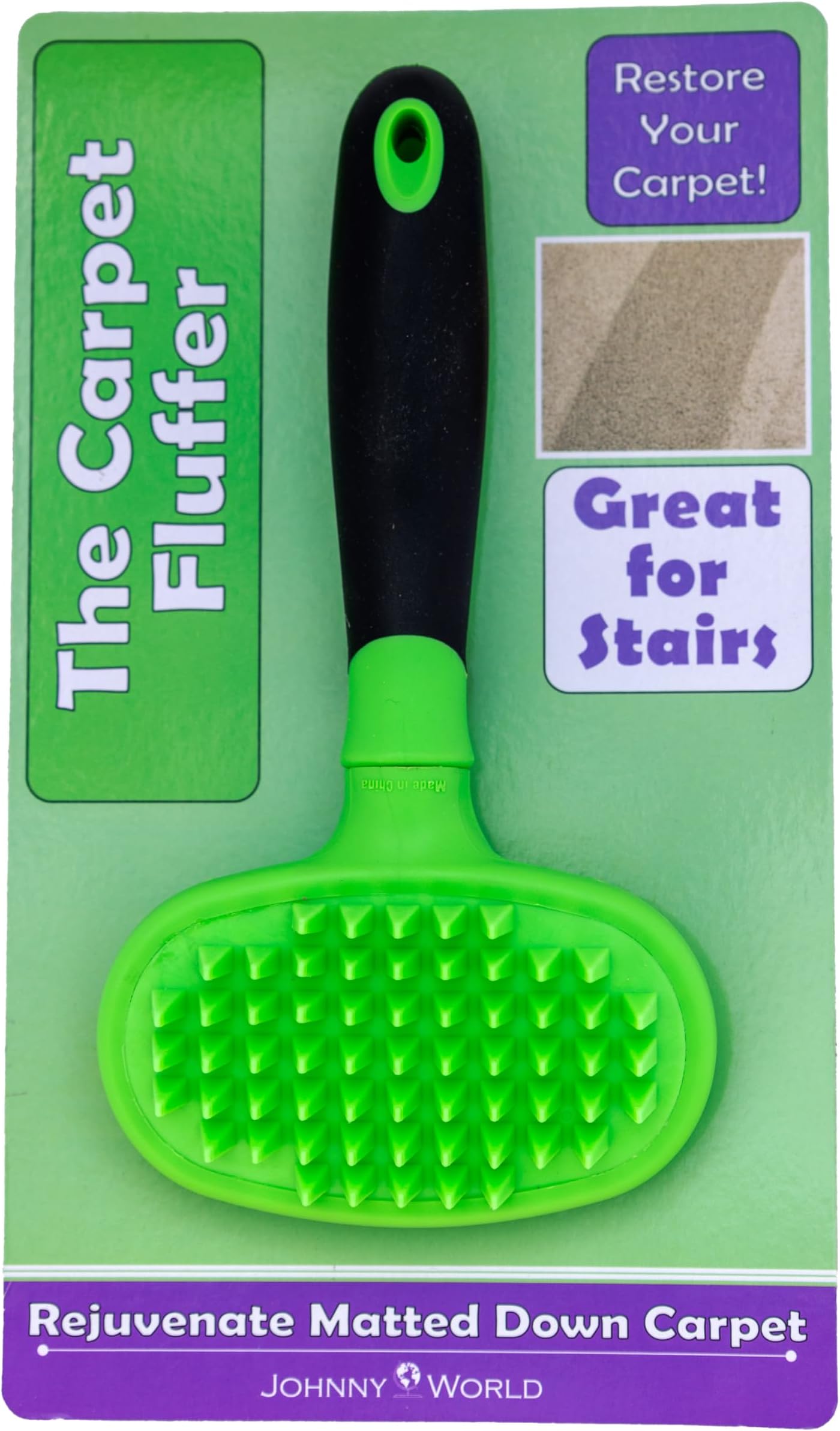 The Carpet Fluffer by Johnny World Products – Revitalize Matted Carpets and Rugs Instantly – Handheld, Easy-to-Use Tool for High-Traffic Areas, Stairs, and Pet Hair Removal