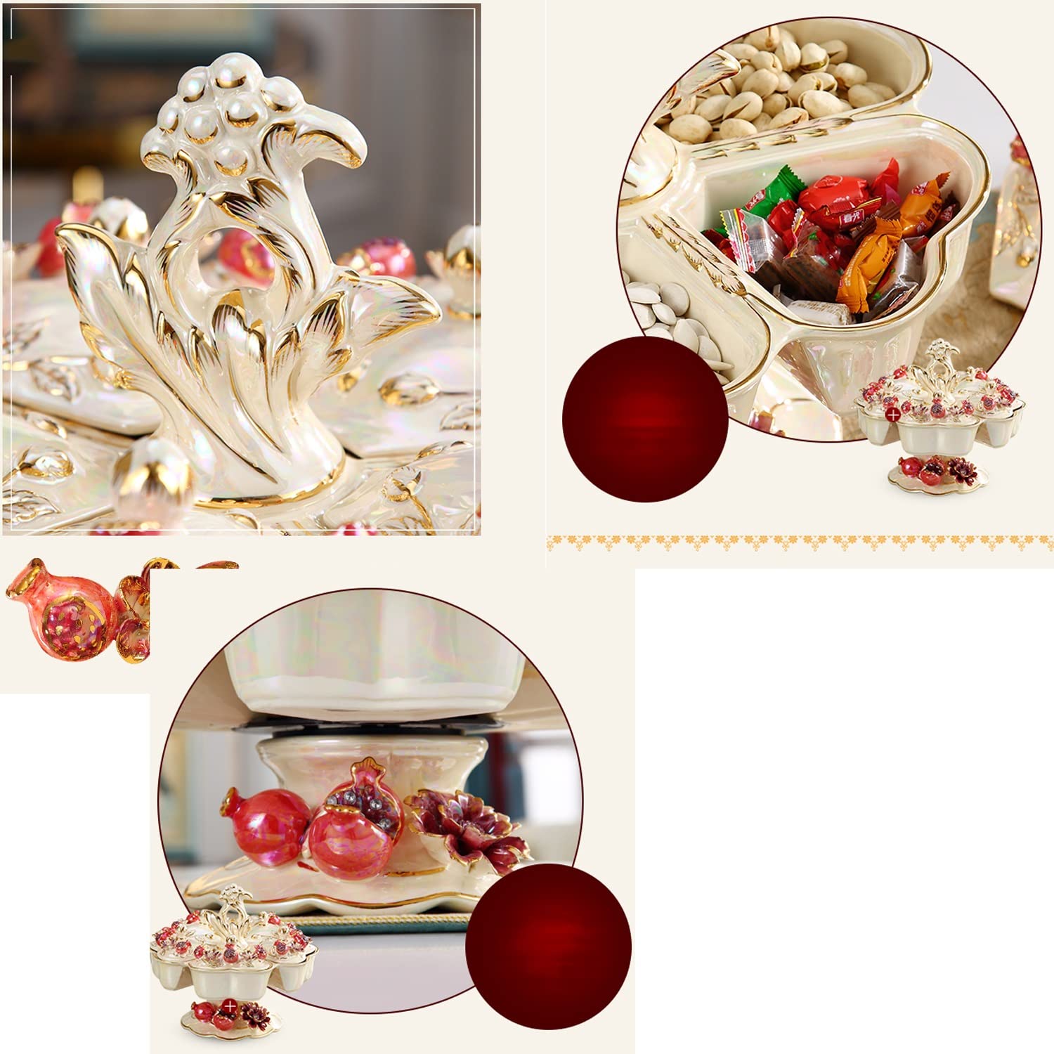 plateau à fruits, Assiette de fruits secs rotative à 5 grilles(Red)