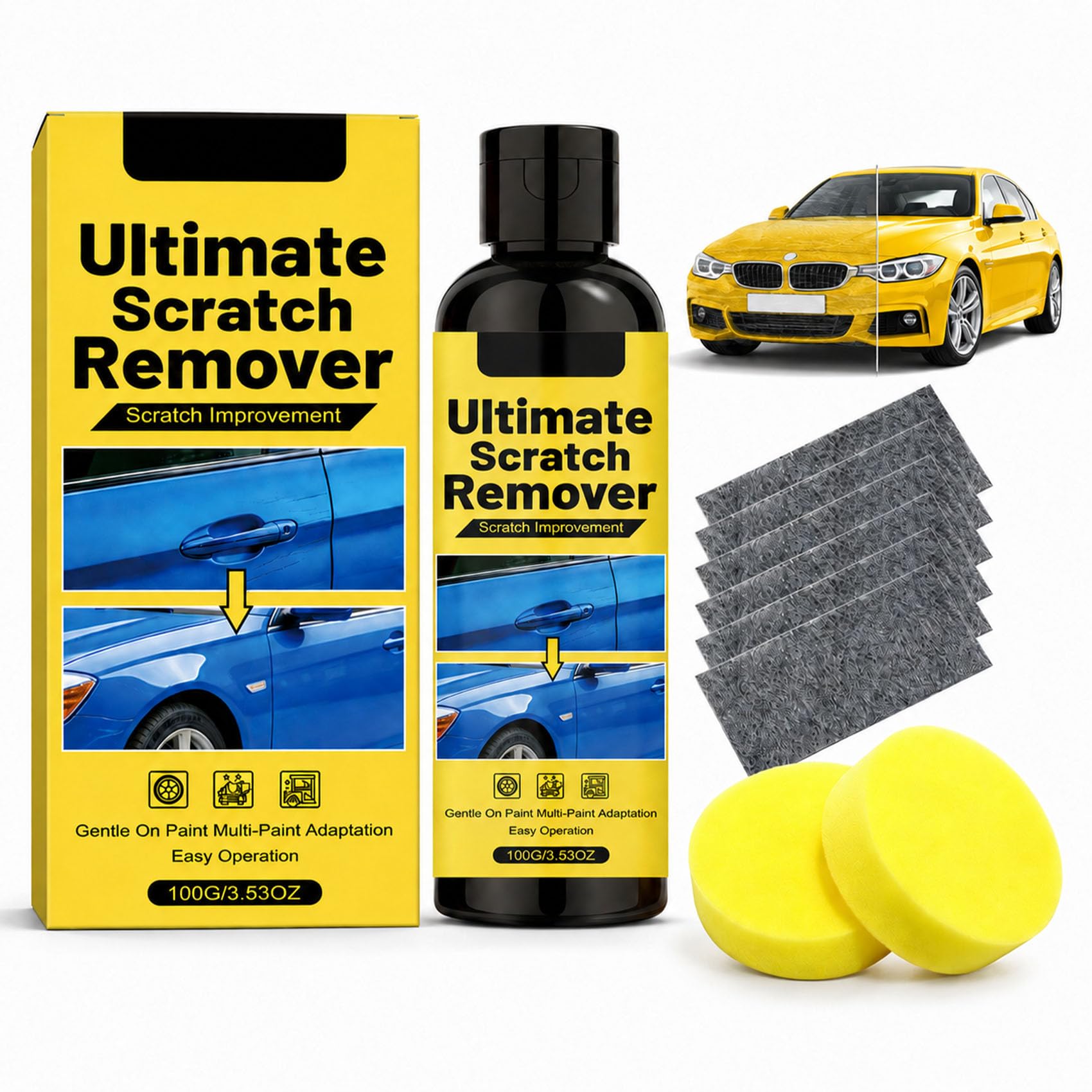 Car Cloth Scratch Remover Kit, Nano Cloth Car Scratch Remover with Paste and Sponge for Light Scratches, Scuffs and Swirl Marks (1pcs)