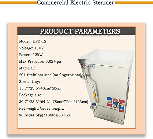 Miniatura 9 de EQCOTWEA Gabinete de vapor comercial Calentador de vapor de acero inoxidable 12 capas Cocina de vapor de mariscos Horno de vapor Calefacción y vapor
