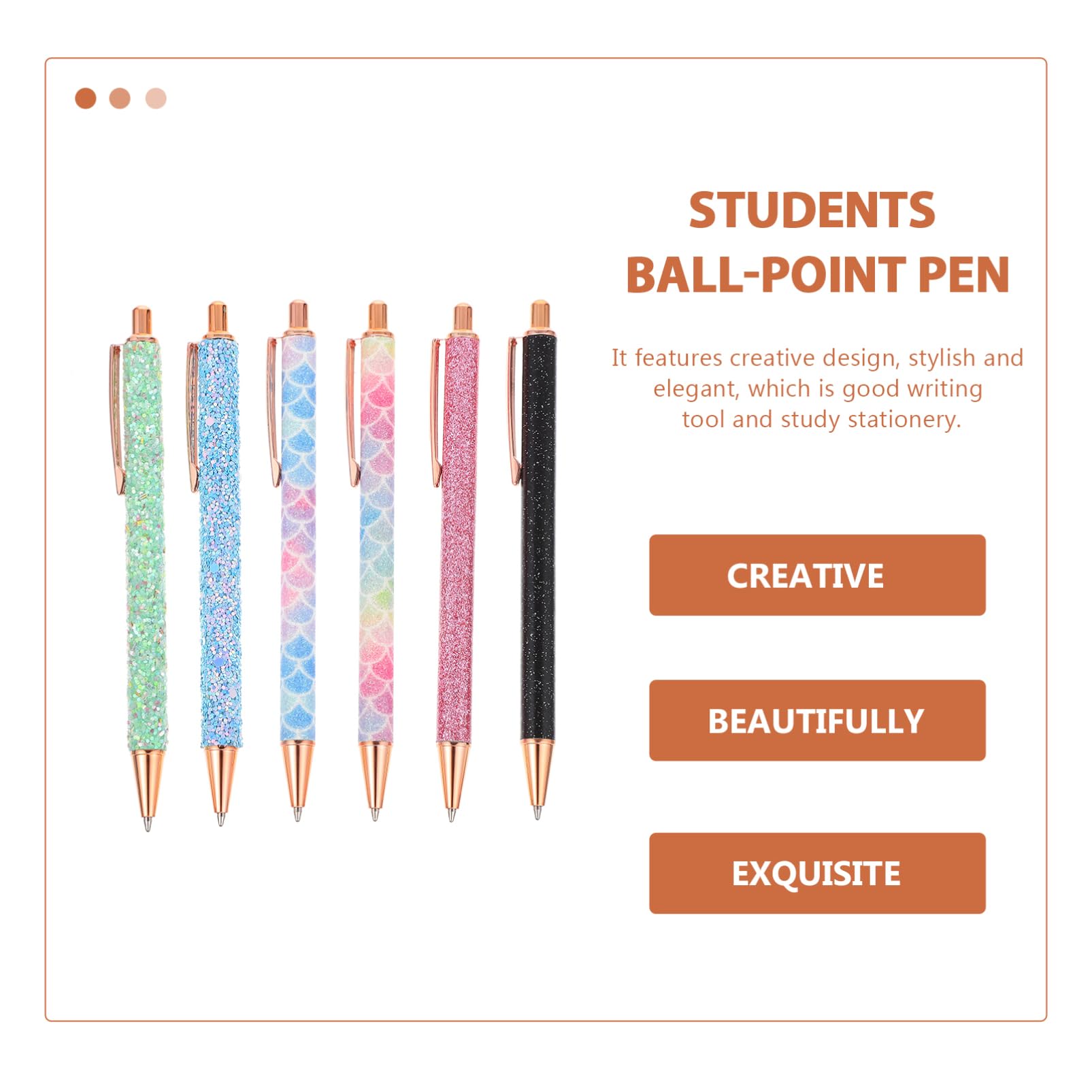 Lot De 5 Stylos À Bille Élégants À Paillettes Design Ergonomique Pour Lécriture Quotidienne Fournitures Scolaires 6 Pièces X 5