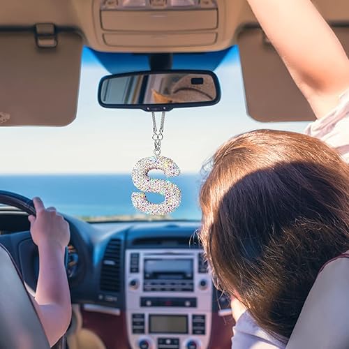 Miniatura 3 de Adorno para espejo retrovisor de automóvil con inicial para colgar en el espejo retrovisor del automóvil, accesorios de automóvil brillantes para