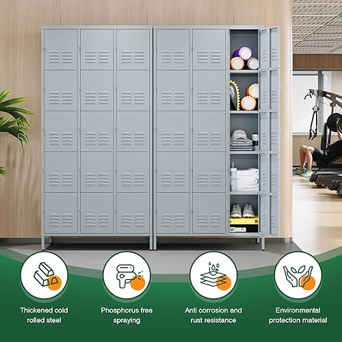 Miniatura 73 de Letaya Taquillas de metal para empleados: armario de almacenamiento de 9 puertas con estantes y gabinete de acero con cerradura para la escuela