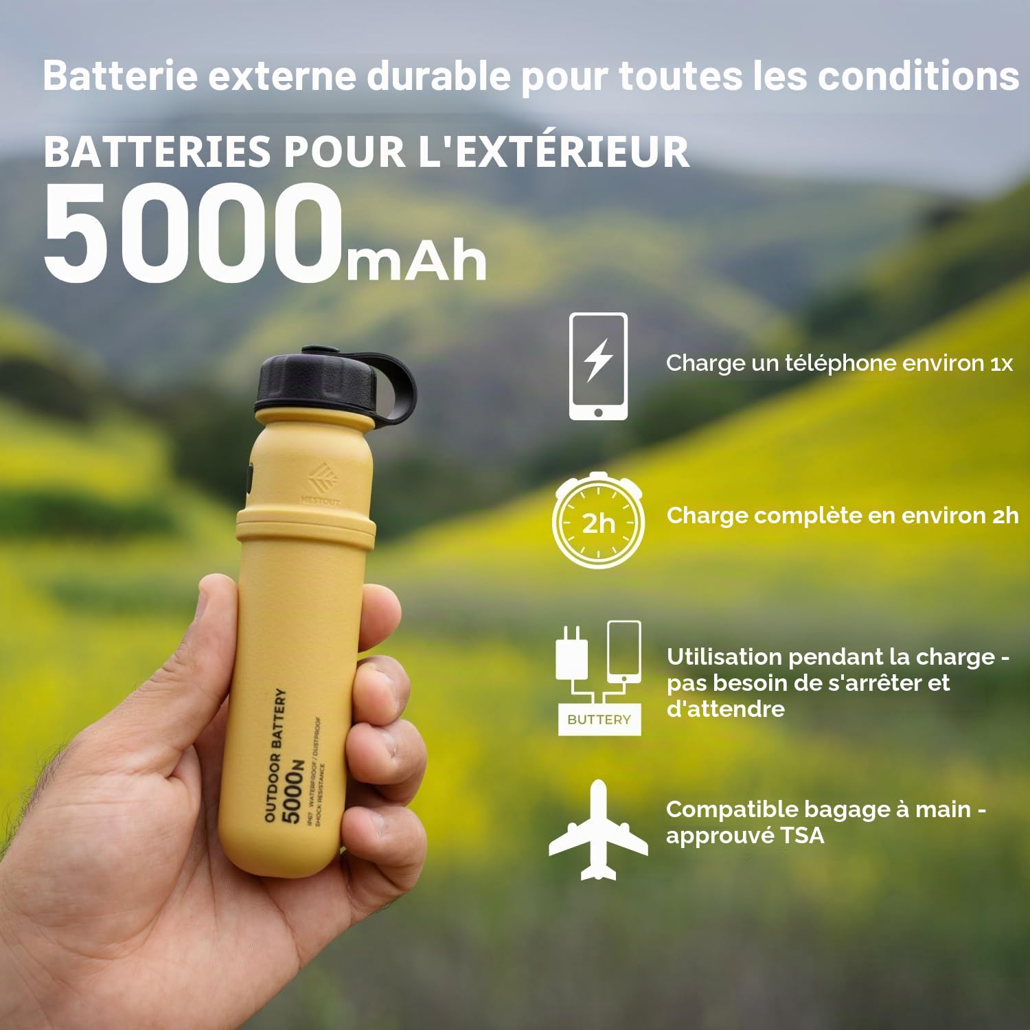 ELECOM NESTOUT 5000mAh Rugged Outdoor Power Bank, IP67 Waterproof, 15W