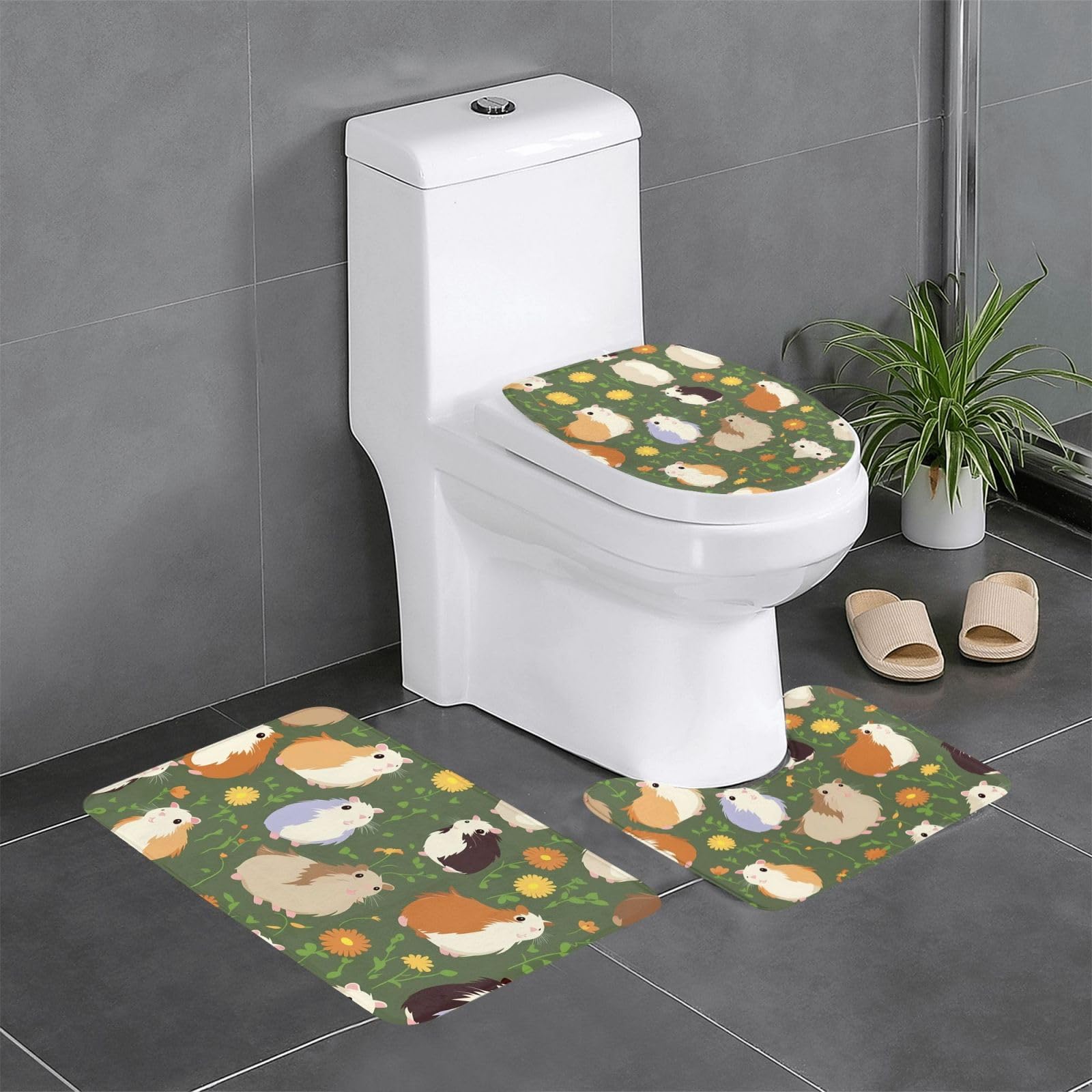 Tapis de salle de bain cochon d'Inde lot de 3 tapis de toilette antiderapants