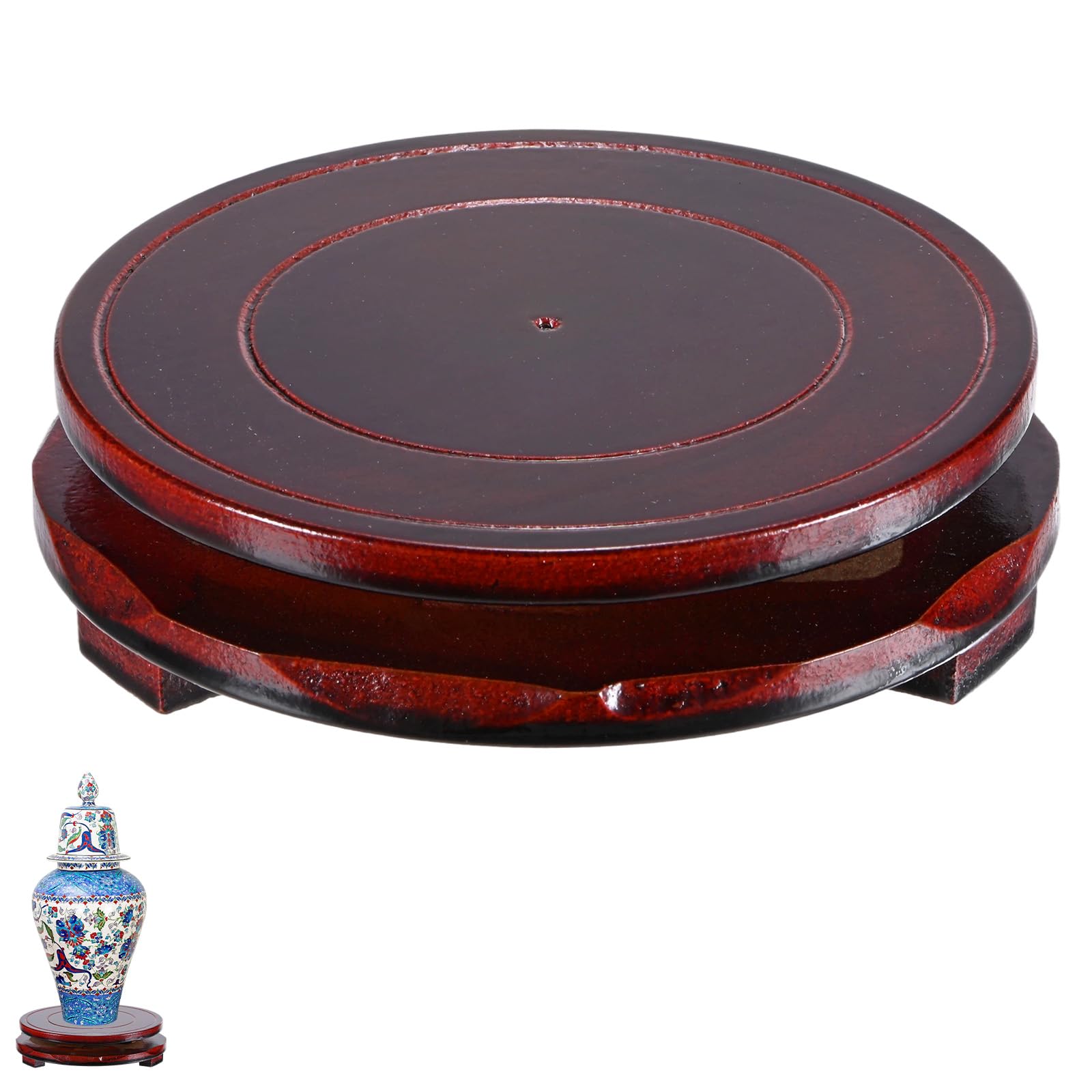 M METERXITY 1 Pack Display Stand, Brown Wooden Stands for Display, Stable Round Base Stand Decor for Fishbowl Planter [Rotation, 5.12'' x 1.38'']