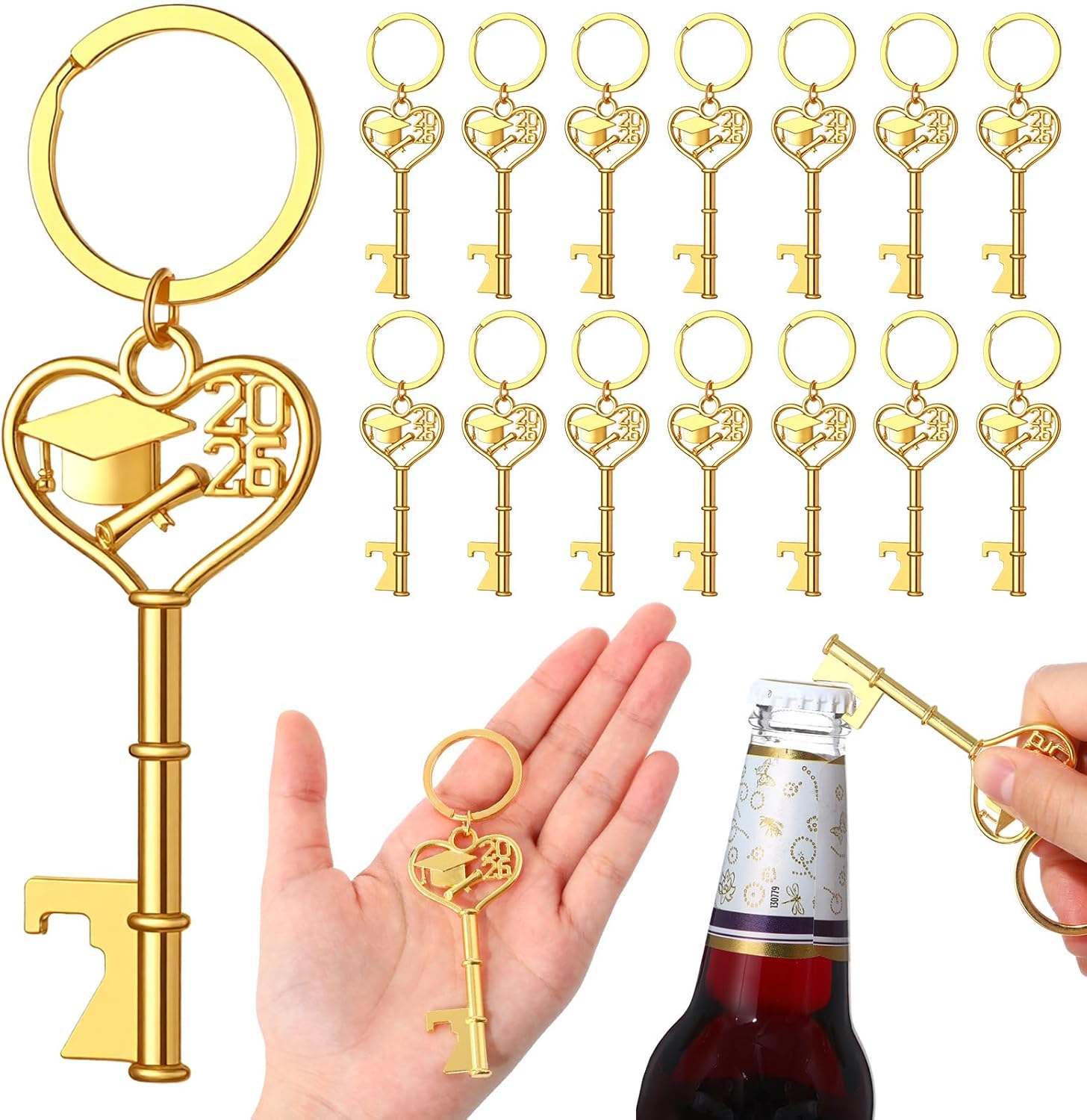 Misdary 25 Pcs Graduation Party Favors for Guests Graduation Cap Bottle Openers 2026 Graduations Keychain Class of 2026 Graduations Thank You Party Favors Souvenirs for Guests (Golden)