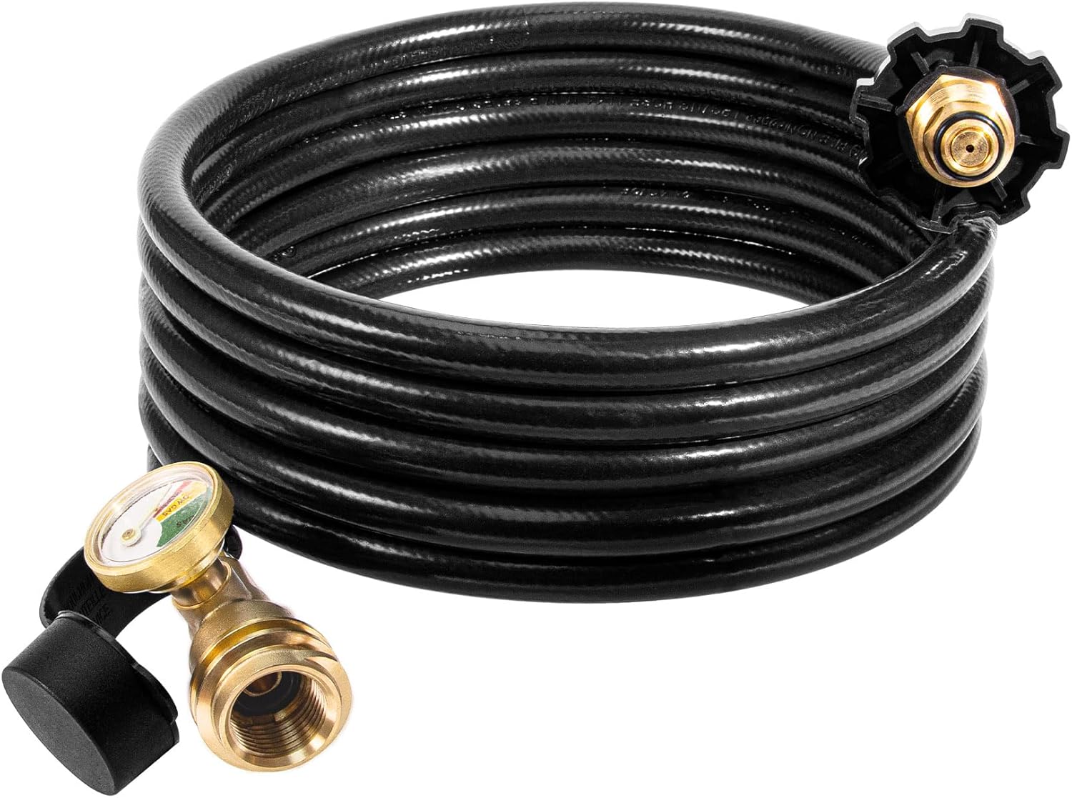 DPB 12 FT Propane Extension Hose with Gauge, Acme to Male QCC1/POL Fittings for Propane Tank, RVs, Portable Grill, BBQ Grill, Heater and Most Propane Appliances (12Ft)