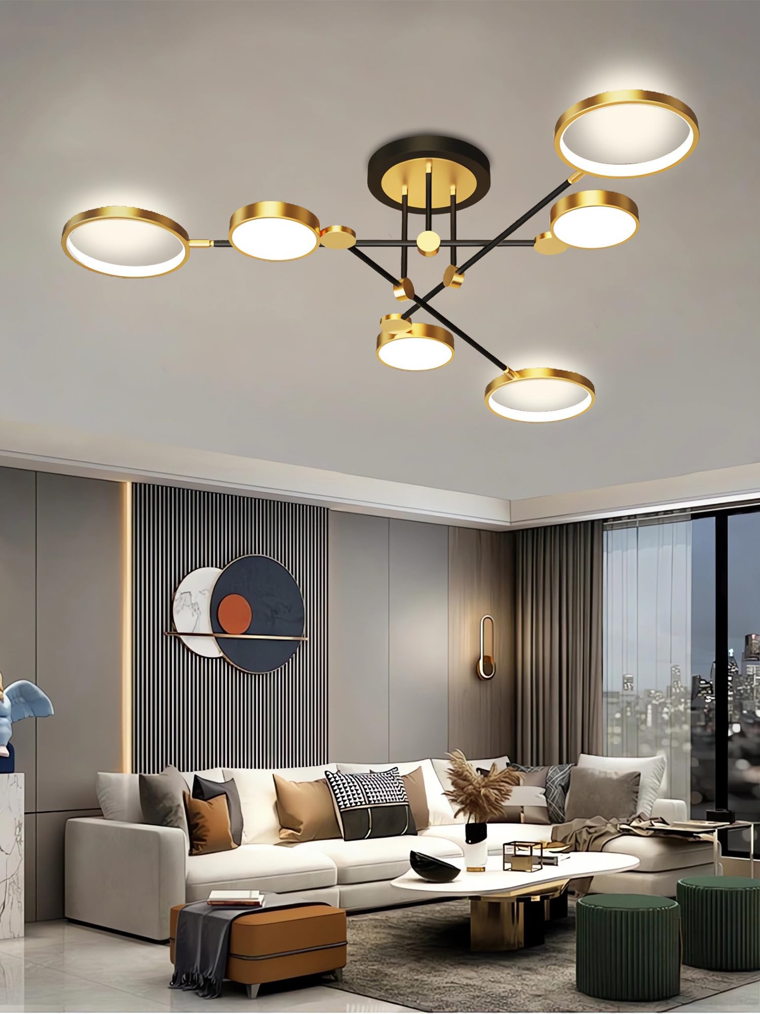 Modern LED Ceiling Light Dimmable Ceiling Chandeliers Semi-Flush Mount Ceiling Lamp with Remote Control Chandelier Gold/Black Chandelier for Living Room Bedroom Dining Room Kitchen (Gold, 6heads B)