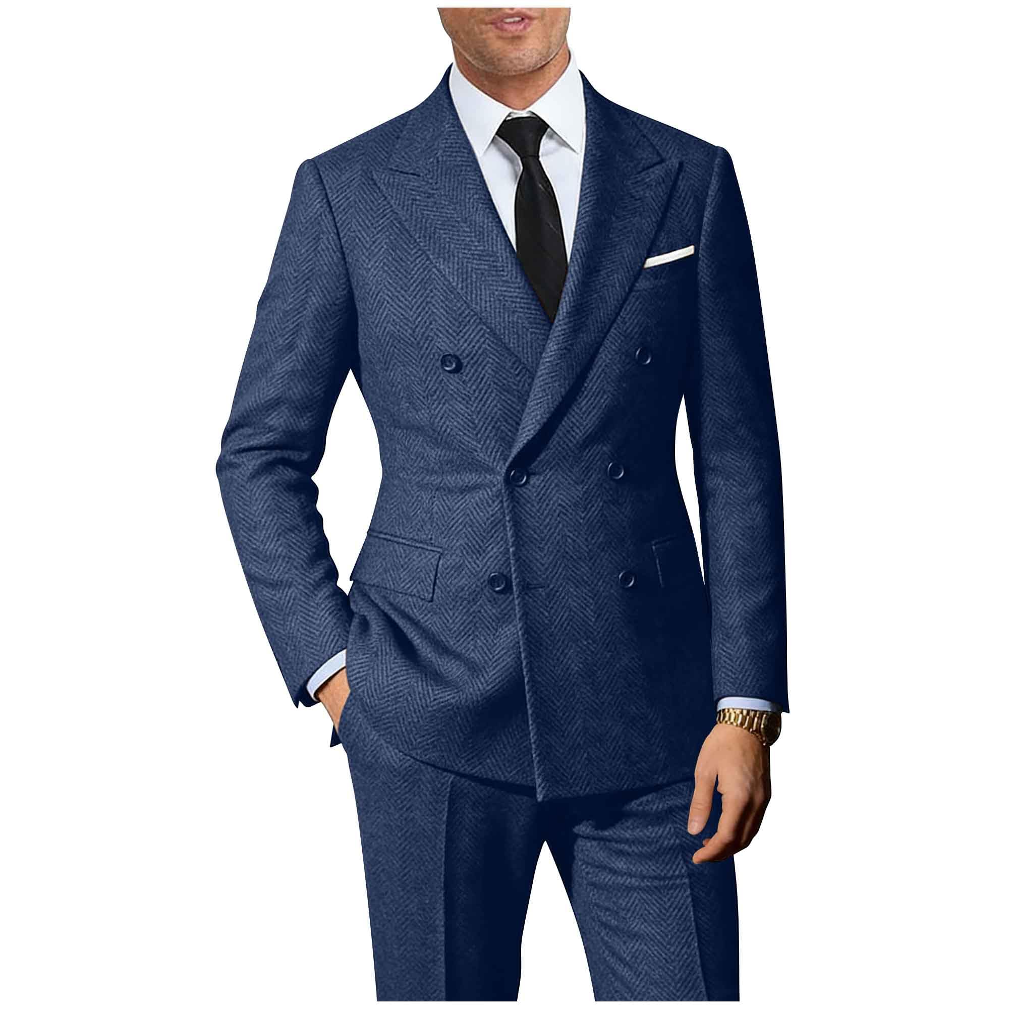 Men Suits Retro 2 Piece Tweed Herringbone Suit