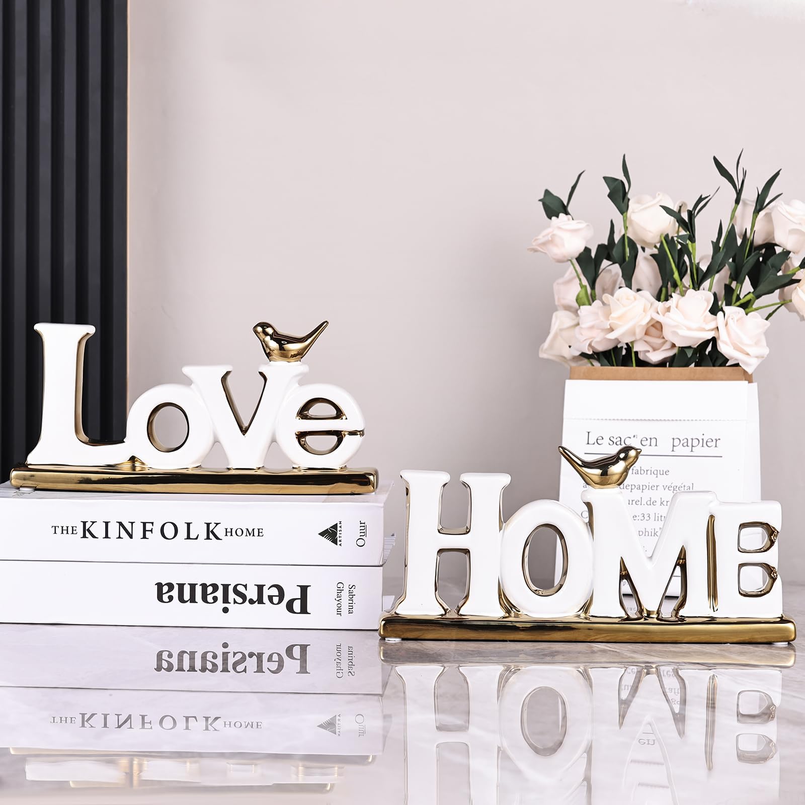 Eachave White and Gold Home Signs for Home Decor Statue Home Sign Decoration, Gold Bird Sculpture - Image 4