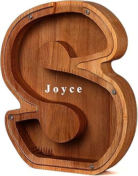KENGEL 9 Inch 26 Wooden Letter Piggy Bank, Personalized Letter Kids Piggy Bank with Stickers, DIY Your Own Name, Piggy Bank for Kids, Adult Boys and Girls Birthday Gifts, Decorations, Souvenirs S