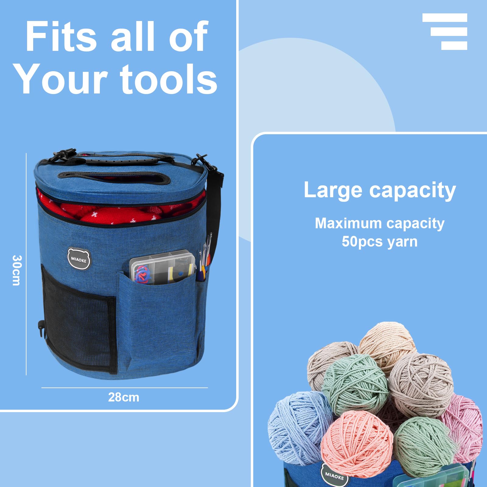 MIAOKE 79pc Crochet Kit, Large Knitting Bag Yarn Storage Organizer, Knitting & Crochet Supplies, Waterproof Crochet Bag - Image 4