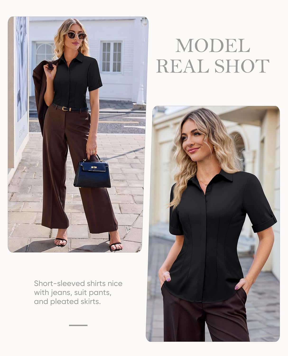 siliteelon Button Down Shirts for Women: Slim Fit Short Sleeve Button Up Dress Shirt Formal Work Blouses - Image 4