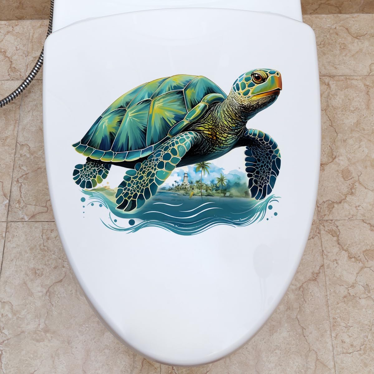 Sea Turtles Toilet Cover Sticker Decals,Sea Turtles Turtle Ocean Waterproof Toilet Lid Tank Seat Decals Cistern Self-Adhesive Bathroom Wall Sticker