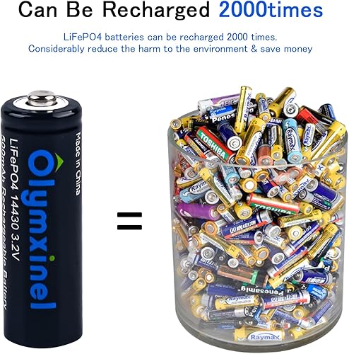 Miniatura 4 de Olymxinel 14430 - Batería solar recargable de 3.2 voltios, batería LiFePO4 de 45AA 500mAh para luces solares al aire libre, cepillo de dientes,