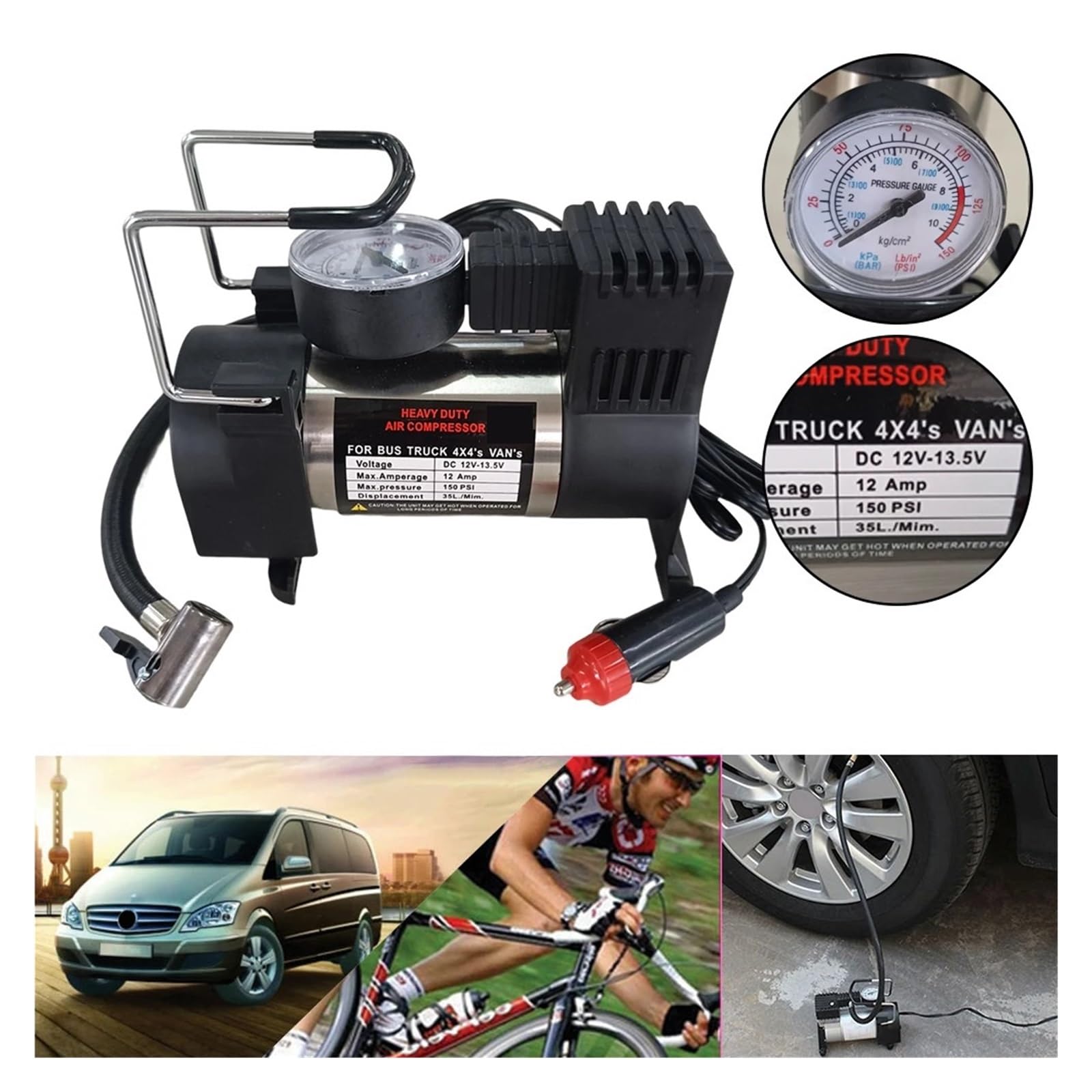 12v150psi Heavy Duty Deluxe Przenośna Metalowa Sprężarka Powietrza Do Pompowania Opon Samochodowych Natychmiastowa Inflacja