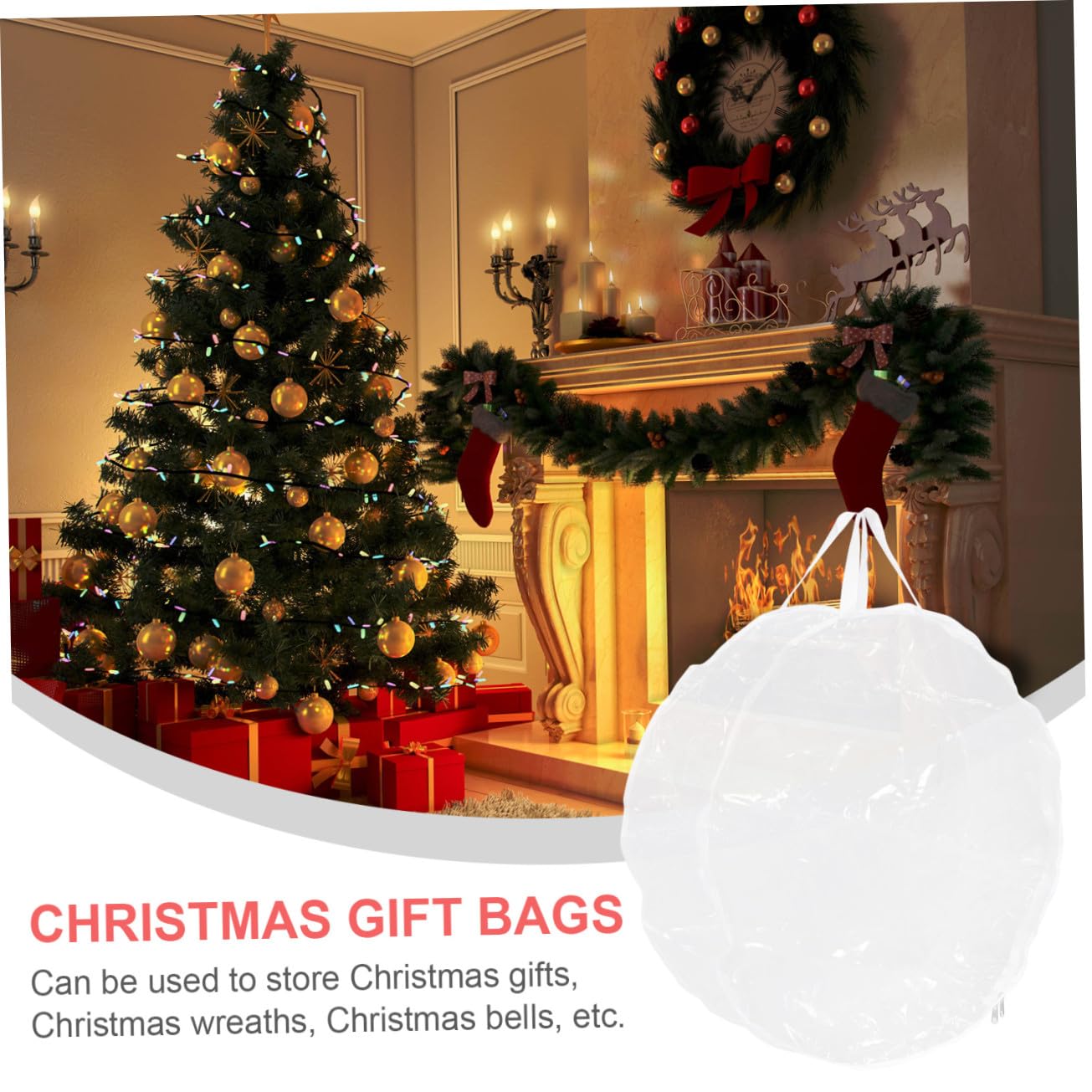 Amosfun 2 STK Weihnachts-Aufbewahrungstasche Weihnachtsbaum durchsichtige Geschenktüten große Aufbewahrungstasche geschenktüte transparent Kranztasche für Weihnachten Kranz Tasche PVC