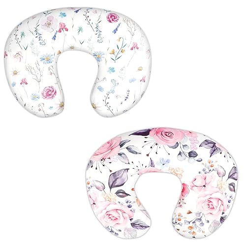 Paquete de 2 fundas de almohada de lactancia para bebés y niñas, tejido de punto de jersey ultrasuave, funda elástica para almohada de alimentación