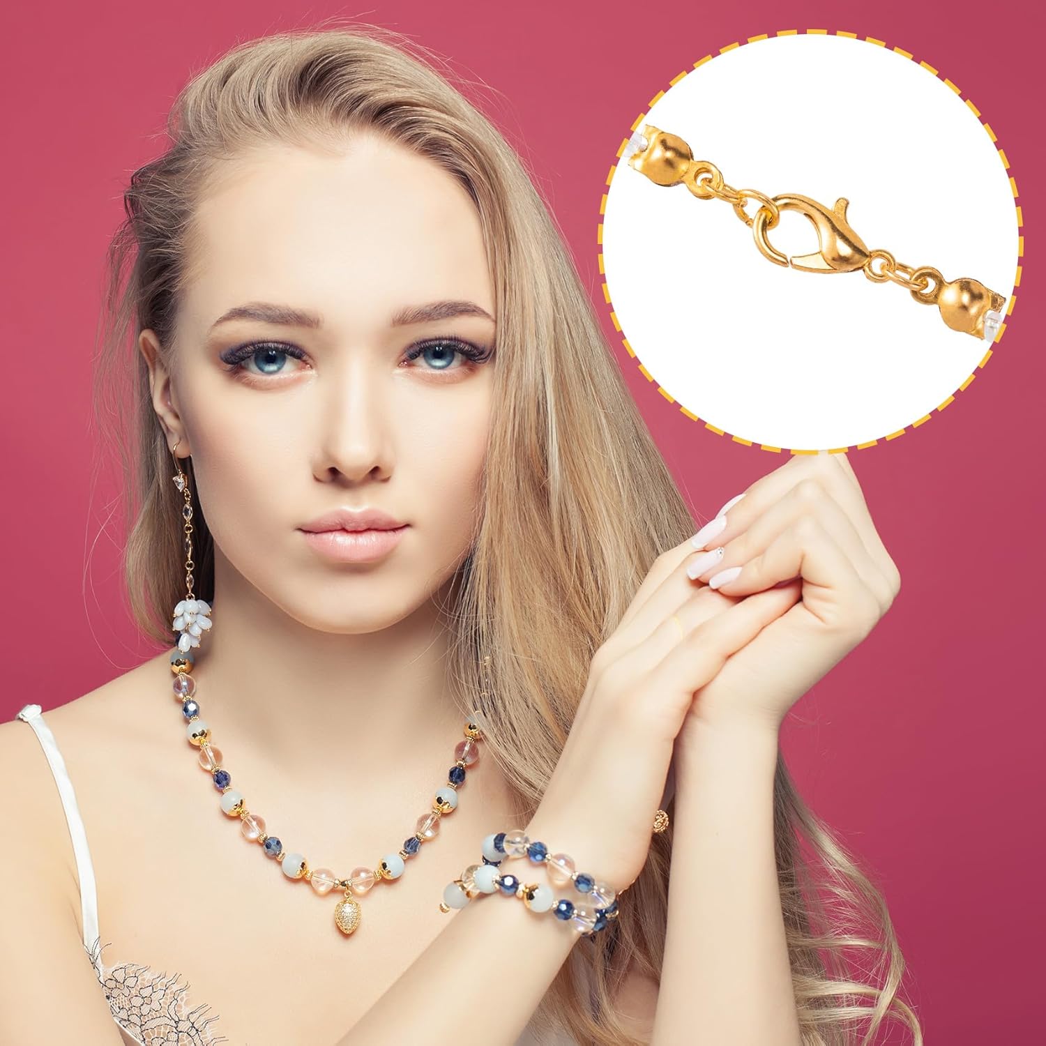 Cosmmap 900Pcs Jewelry Making Accessories Set Includes 100Pcs Lobster Claw Clasps, 400Pcs Open Jump Ring Connectors and 400Pcs Bead Tips Knot Covers for DIY Jewelry Making Crafts(Gold+Sliver)