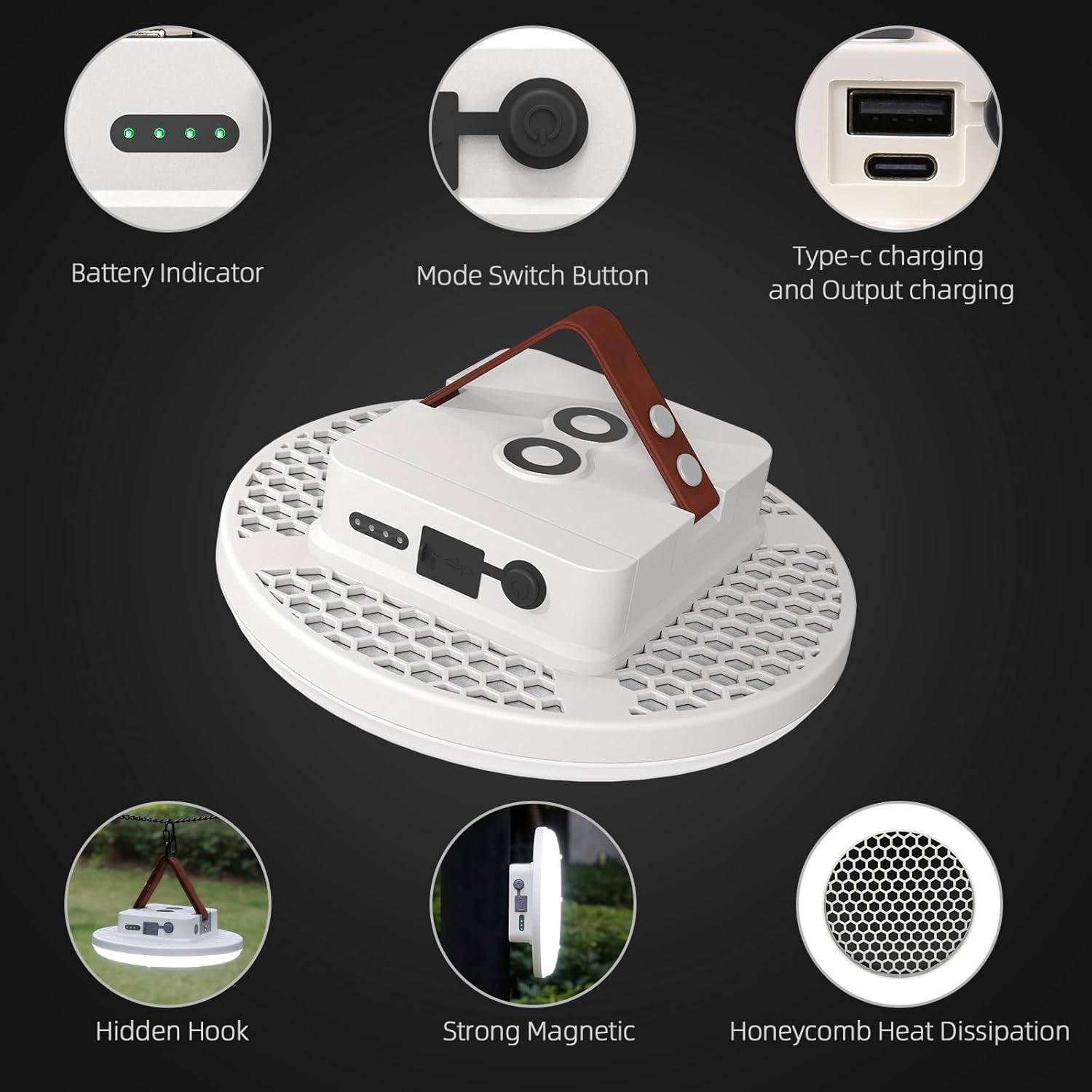 Lanterna da campeggio con batteria ricaricabile da 18800 mAh, luce LED ultra luminosa da 60 W con 3 modalità, illuminazione portatile impermeabile per tenda per emergenza all'aperto ed escursionismo
