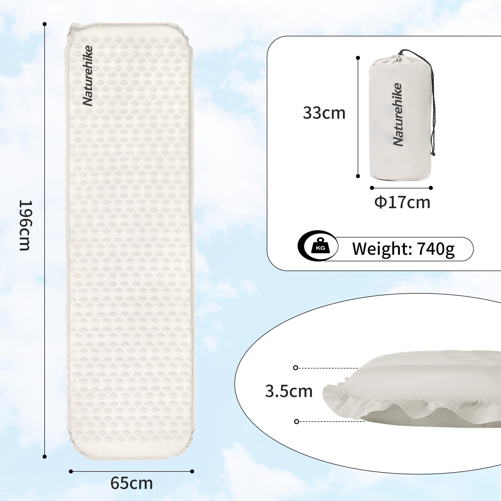 Naturehike Matelas isolant gonflable ultra léger - Matelas isolant simple - Coussin d'air d'extérieur compact et résistant à l'humidité - Pour la randonnée, le camping, le niveau d'entrée (bleu foncé