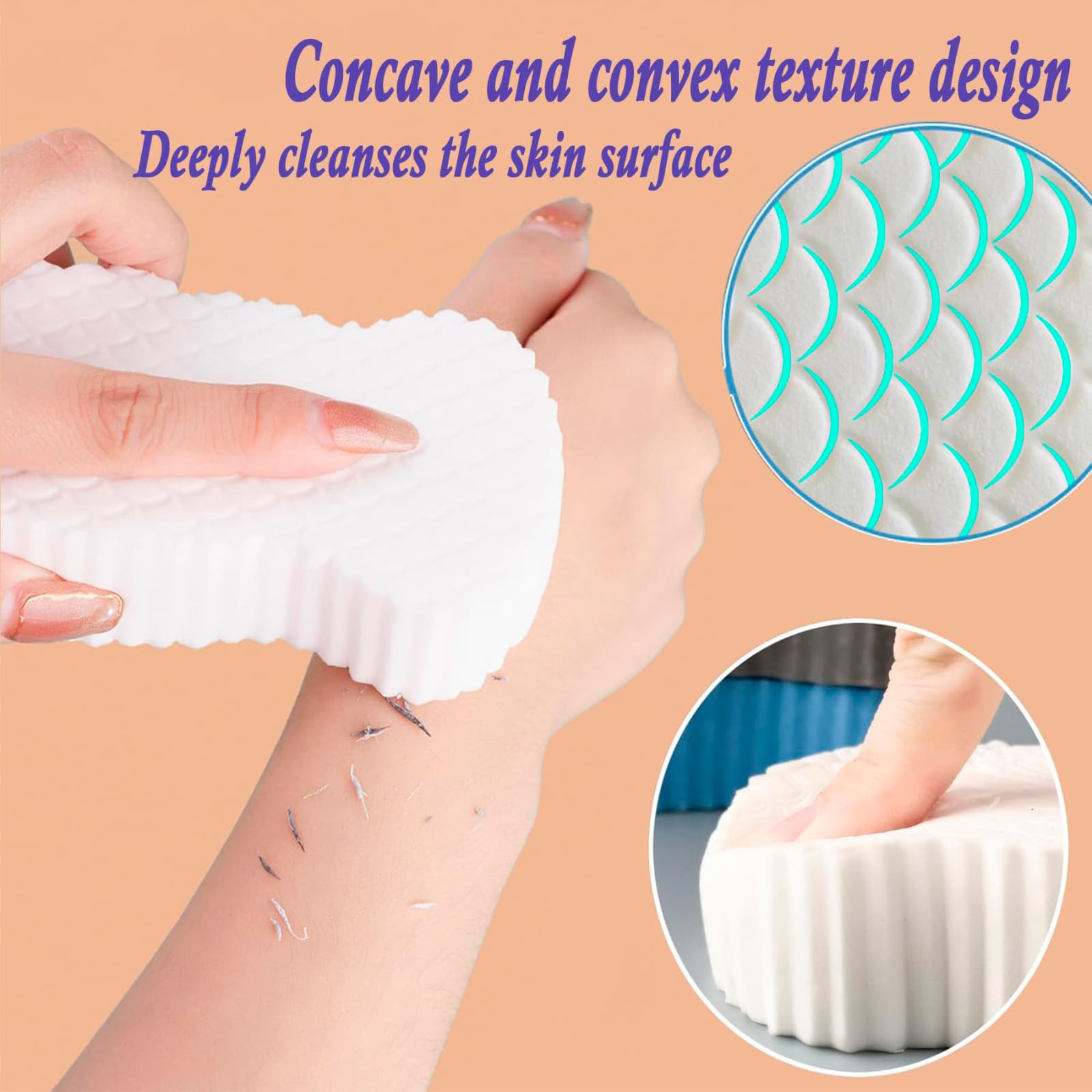 Gommage coréen pour la peau, éponge de bain exfoliante super douce, éponge exfoliante efficace, éponge exfoliante coréenne, éponge à récurer la peau coréenne (rose 6, gris 6, bleu 6, blanc 6)