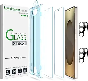 amFilm Auto-Alignment OneTouch for Samsung Galaxy S25 Ultra 6.9" Screen Protector + Camera Lens Protector, Tempered Glass, 30 seconds Installation, Bubble Free, Case Friendly, Anti-Scratch [2+2 Pack]