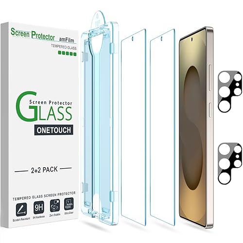 amFilm Auto-Alignment OneTouch for Samsung Galaxy S25 Ultra 6.9" Screen Protector + Camera Lens Protector, Tempered Glass, 30 seconds Installation, Bubble Free, Case Friendly, Anti-Scratch [2+2 Pack]